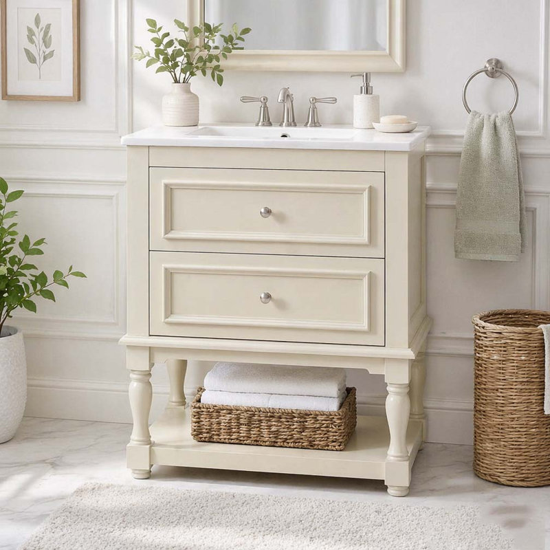 Meuble-lavabo 24 po avec lavabo en céramique, Beige
