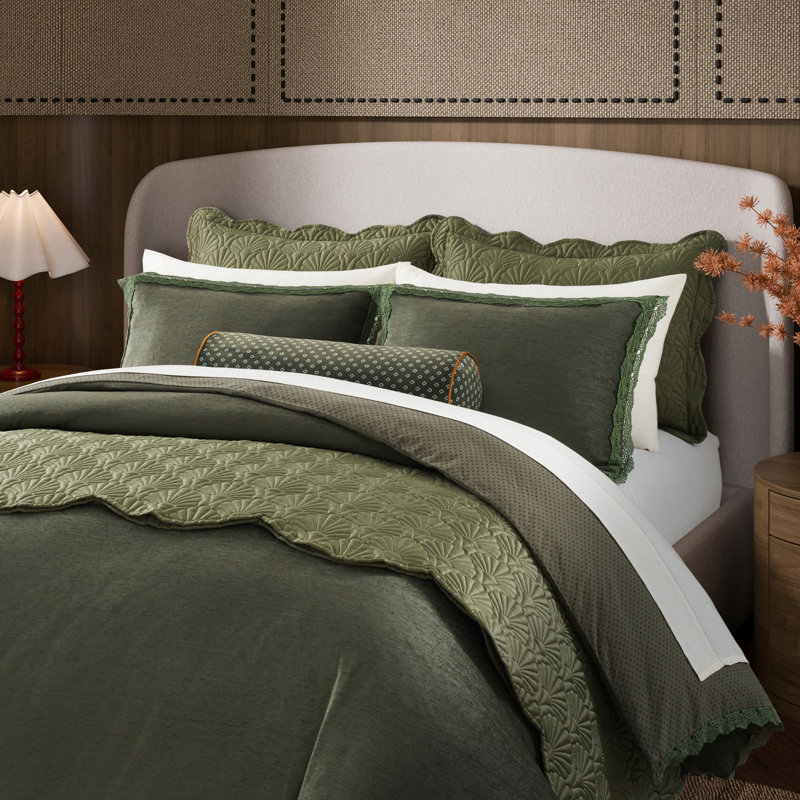 Ted Baker Chenille Lace Duvet Set Bronze Green, Queen Duvet Cover + 2 Standard Shams