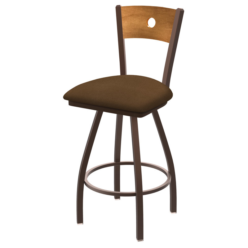 Tabouret pivotant Voltaire, 25, Bronze, Siège Rein Thatch / finition érable moyen