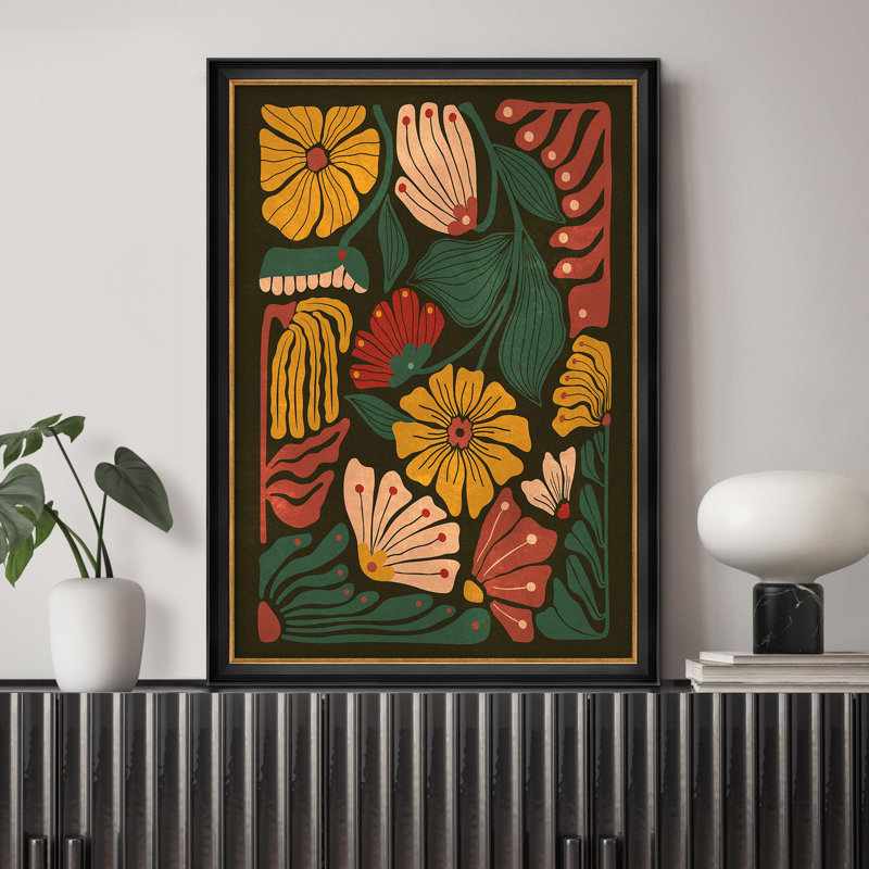 «Bold Floral Abstract in Earthy Tones Illustration Impressionism», art mural encadré, Non