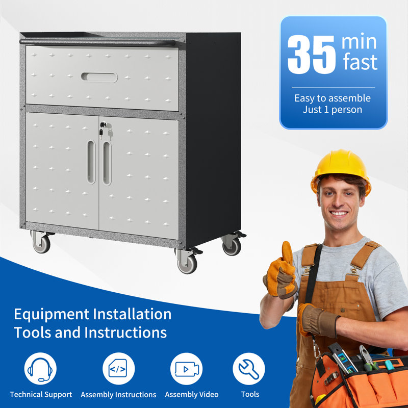 29.5” W Removable Garage Storage Cabinet - Adjustable Shelf Tool Cabinet., Metal