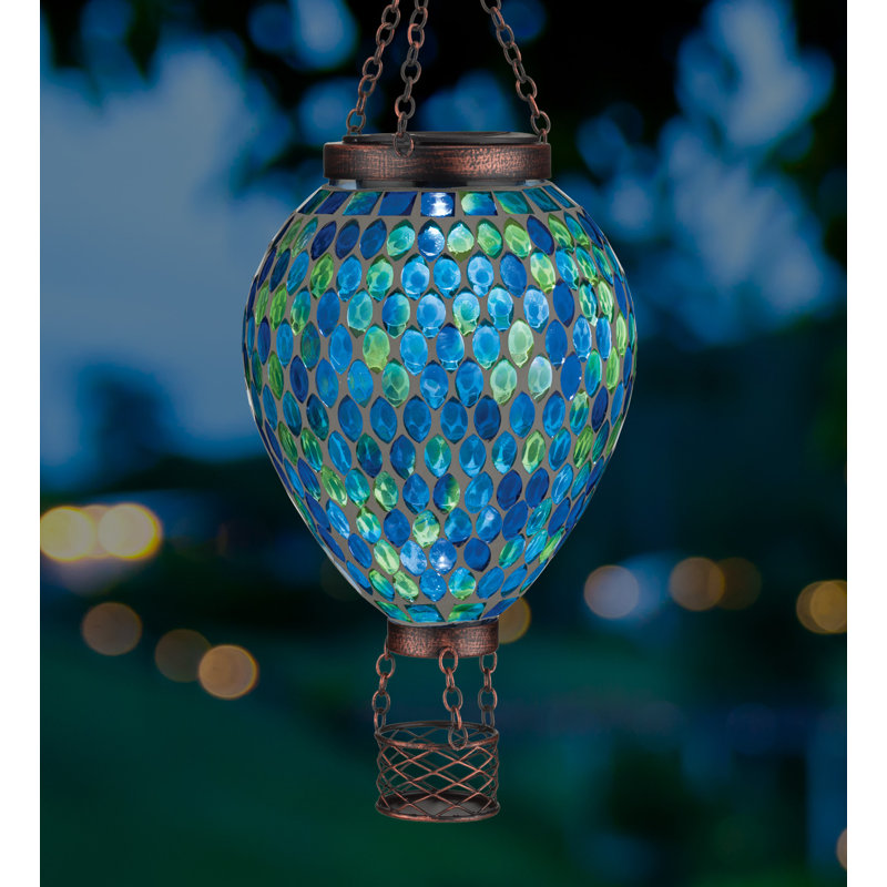 Mosaic Hot Air Balloon Solar Lantern - Blue, Blue
