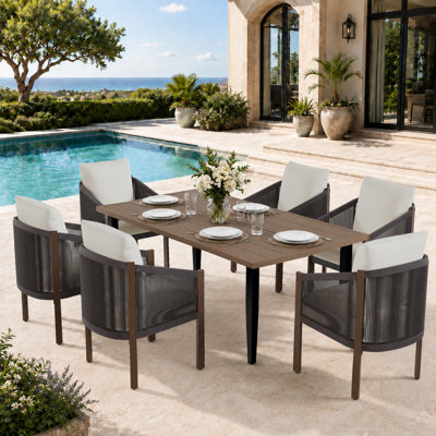 Ensemble repas d'extérieur 7 pièces pour 6 personnes, beige