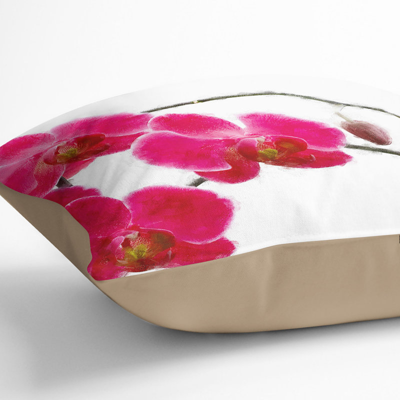 Hot Pink Orchids Painting Cushion with Filling, 40cm H x 40cm W x 15cm D, Stone