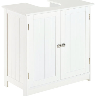 Armoire de salle de bain 24 "à piédestal blanc | Style moderne et rangement fonctionnel permettant d'économiser de l'espace arrière - Meuble-lavabo 2 tablettes réglables à l'intérieur de la quincaillerie chic en acier inoxydable