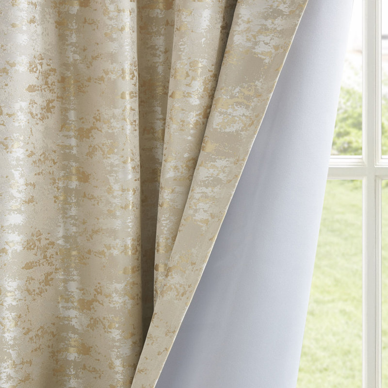 Jacquard Lined Total Blackout Rod Pocket/Back Tab Curtain Panel(Only 1 Pc Panel), Gold, 50" W x 95" L