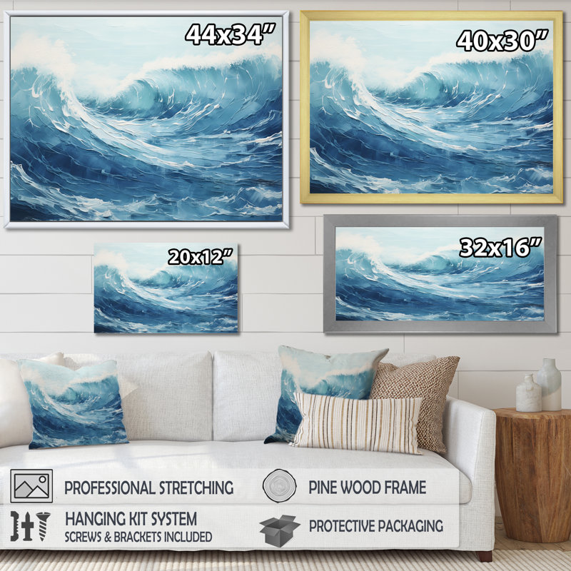 Minimalisme océan tempête II sur toile, H 30 po x l 40 po x P 1,5 po, Cadre naturel flottant