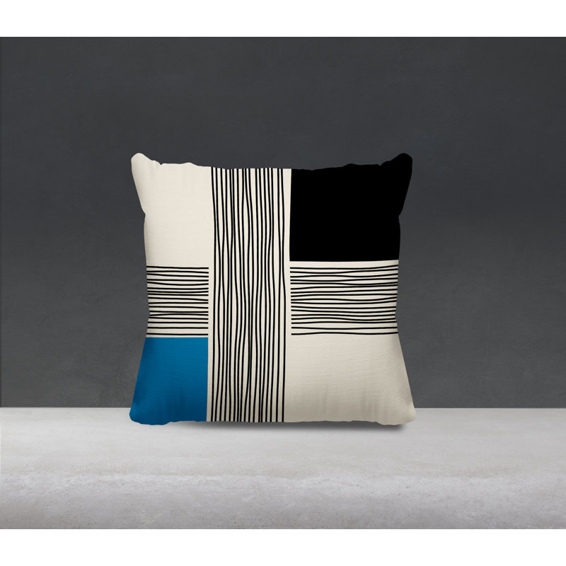 Cassie Abstract Outdoor Reversible Throw Pillow, Turquoise/Cream/Black, 19"H x 19"W
