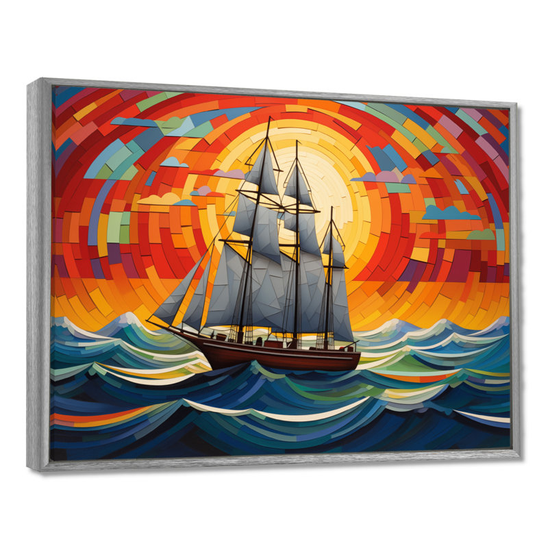 Allix - Bateau, art mural, salon, H 12 po x l 20 po x P 1 po, Encadrement argenté