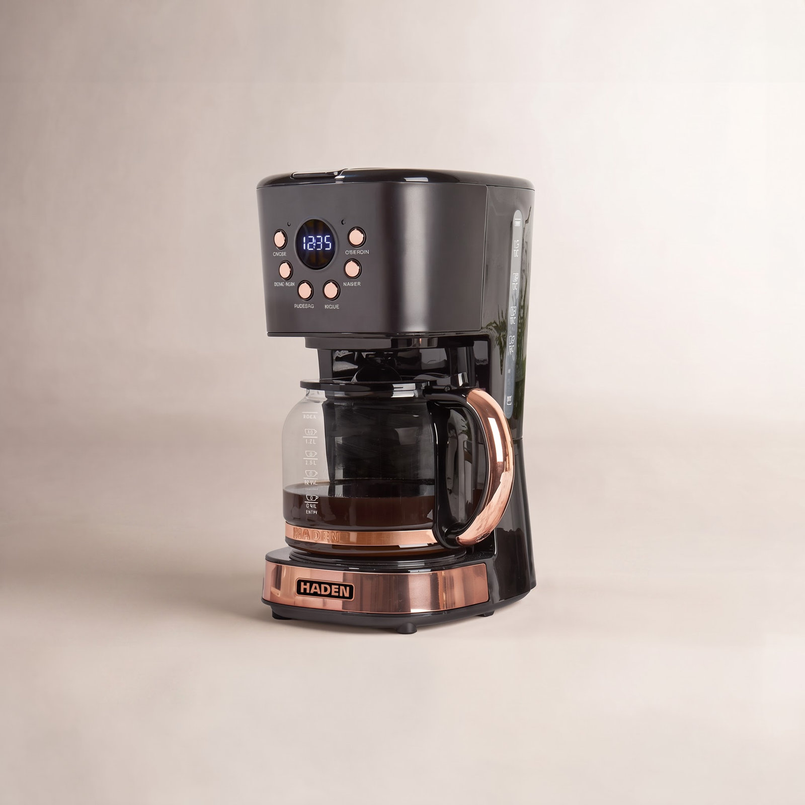 Haden 12-Cup Programmable Drip Coffee Maker, Black/Copper
