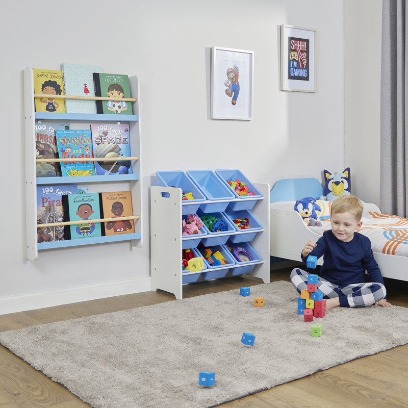 Kids Picture Book Wall Bookshelf, White/Blue