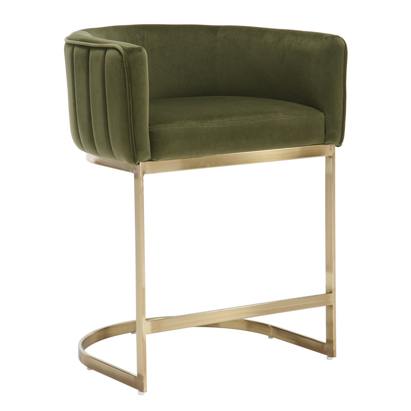 Tabouret de comptoir 24,5 po Naysharn, Velours vert, Doré, 1