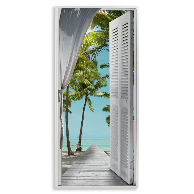 «Tropical Beach Villa View», estampe numérique encadrée par Reinders, H 24 po x l 10 po, Giclée encadrée blanc bord de mer
