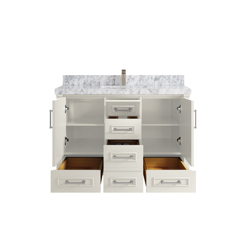 Alabaster Solid Wood Single Bathroom Vanity with Carrara Marble Top