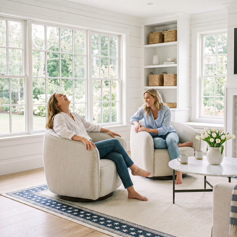 Jacquard Swivel Barrel Accent Chair with Wood Base