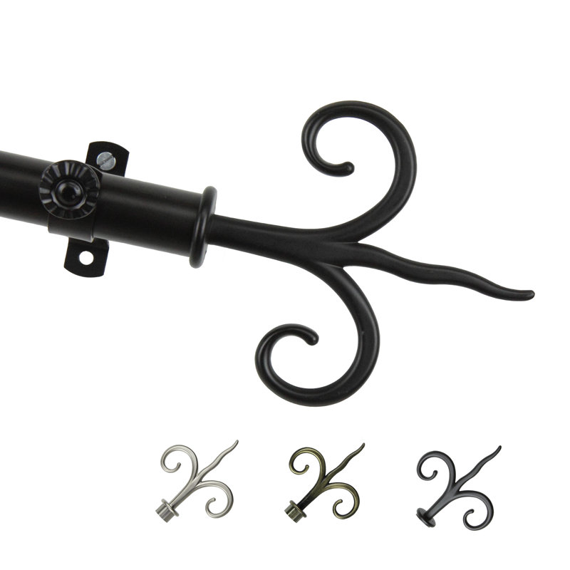 Tringle à rideaux simple Lysia, Noir, 48 po à 84 po