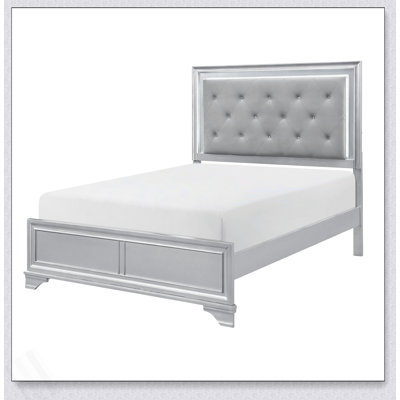 Silver Finish Glam LED Light Queen Bed Upholstered Button Tufted Headboard Contemporary Bedroom Furniture 1Pc