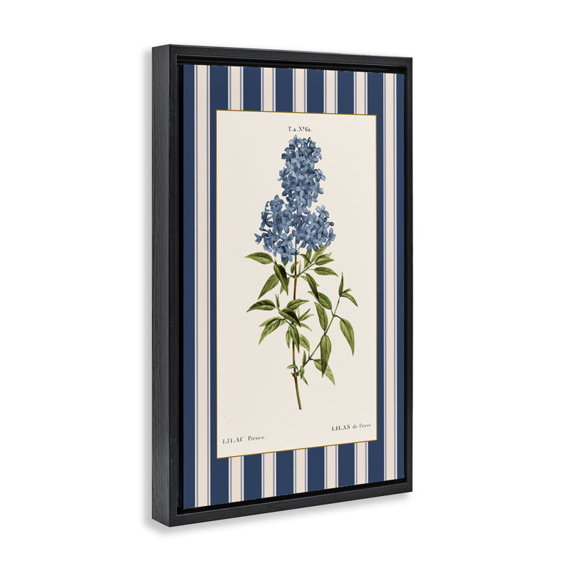 Cadre flottant Lilac Study Over Stripes, design par Corinne Haig, H 25 po x l 17 po, Cadre flottant noir de jais