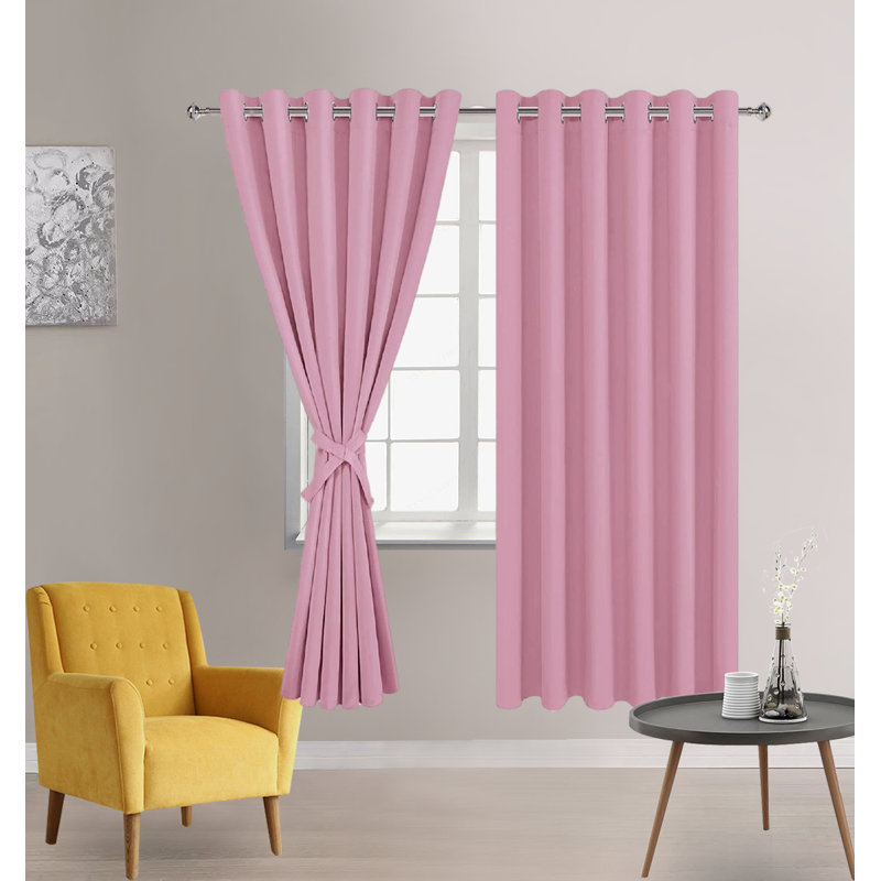 Grayish White Polyester Room Darkening Grommet Curtain Panels, 63" x 70"