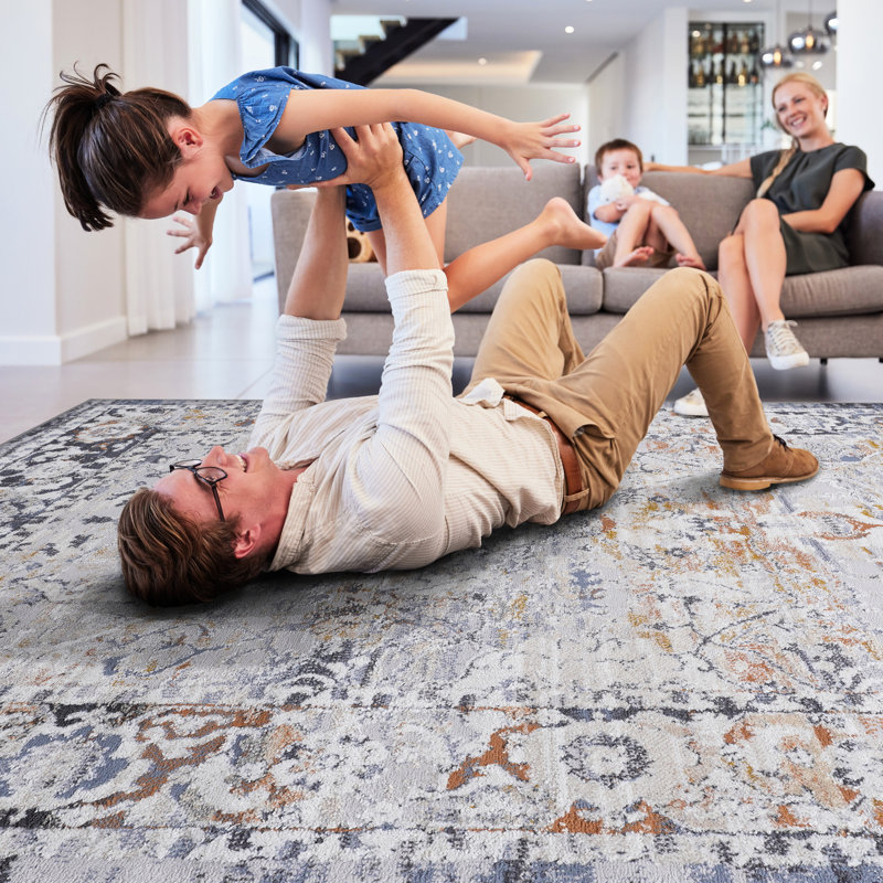 5X7 Area Rug /Grey - Non-Shedding Stain For Nursery Entryway Eat-In Kitchen, Rectangle 5'5" x 7'6"