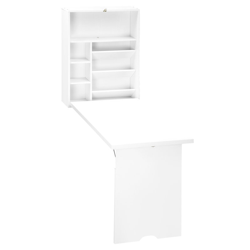 Wall Mounted Fold Out Convertible Desk, Multi-Function Floating Desk with Storage Shelf