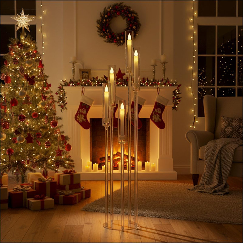 10Pcs5 Arm Floor Candelabra,Acrylic Floor Candle Holder For Wedding Centerpiece, 10