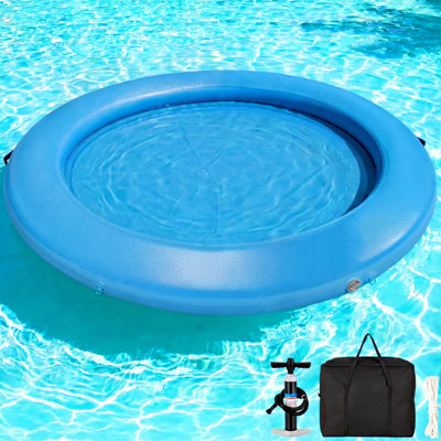 Hamac gonflable rond et flottant pour l'eau, flotteurs de piscine robustes pour la plage de Lake River, plateforme de flotteurs de radeau de taille familiale pour la fête des adultes, tapis de bain de bronzage portatif pour bronzer