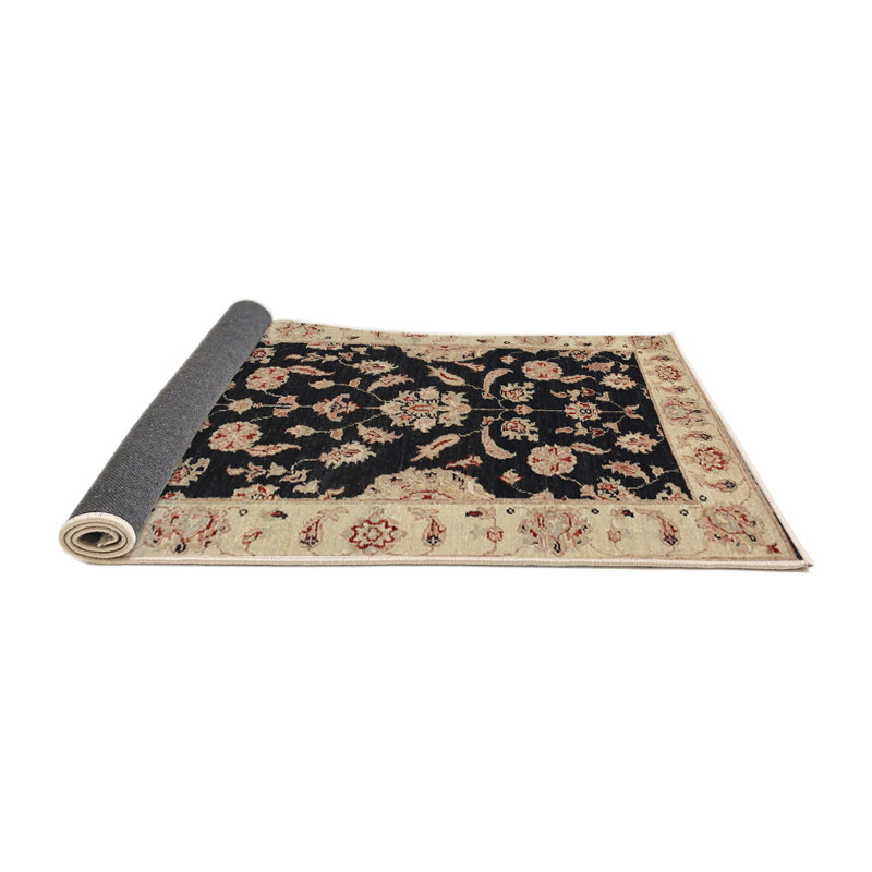 Tapis traditionnel noir / beige Guerrette, Rond 6 pi