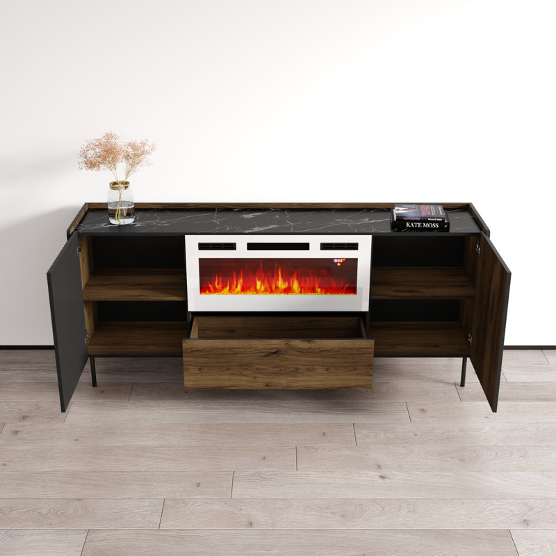 Buffet noir Brandy, Noyer / noir / blanc