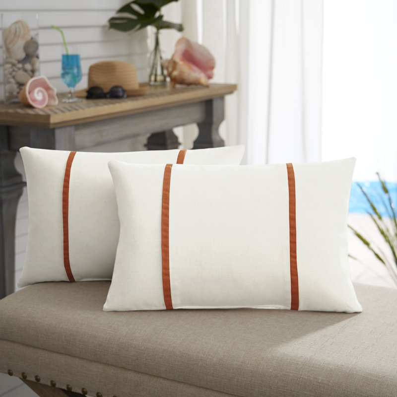 Furston Striped Outdoor Reversible Throw Pillow, White/Rust, 16" x 26"