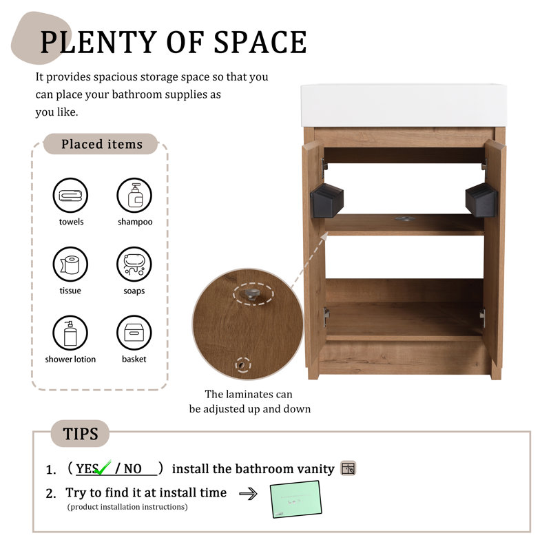 Ensemble de meuble-lavabo simple 24,07 po avec plateau en résine Karimah