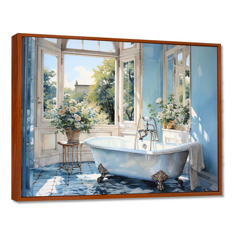 «Bathroom Tranquil Reflections I» - décoration murale pour salle de bain, H 12 po x l 20 po x P 1 po, Cadre flottant brun