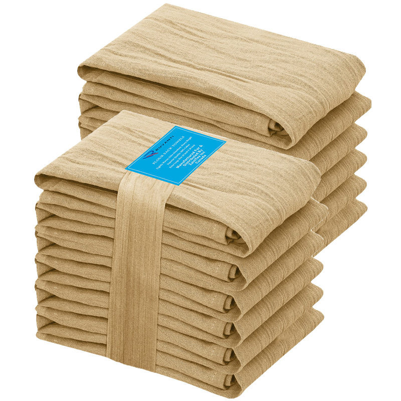 100% Cotton Solid Flour Sack Dishcloth Kitchen Towels Set for Dish Drying & Cleaning, 12, Camel