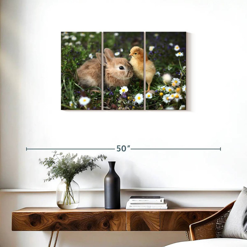 Cute Animals With Chamomile, 20" H x 33" W