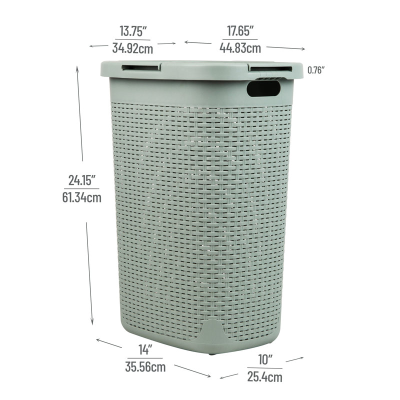 Mint Green Wicker Design Rectangular Portable Laundry Hamper with Lid