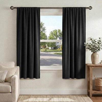 Black Blackout Curtains, 2-Panel Thermal Insulated Rod Pocket Energy Efficient Window Drapes