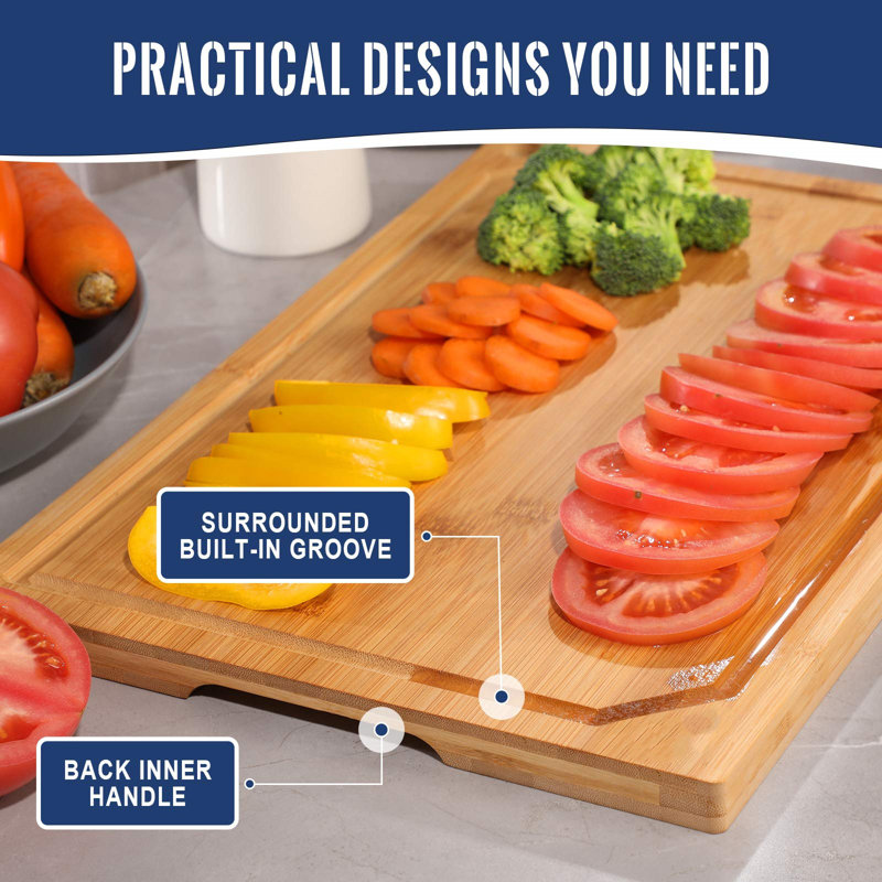 Hiware Extra Large Bamboo Cutting Boards Set with Juice Groove