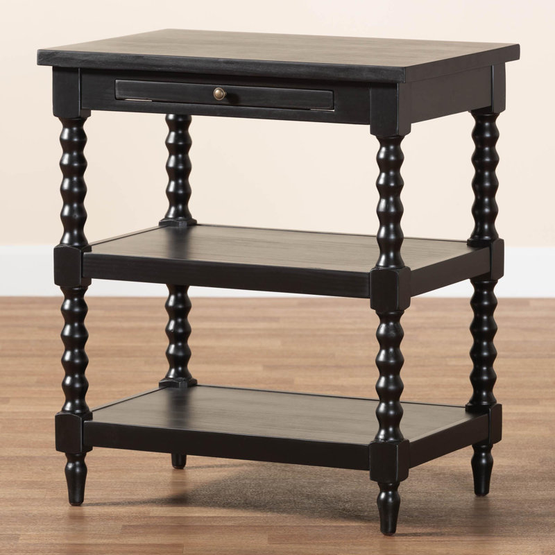 Imogene Black Wood End Table with Turned Legs