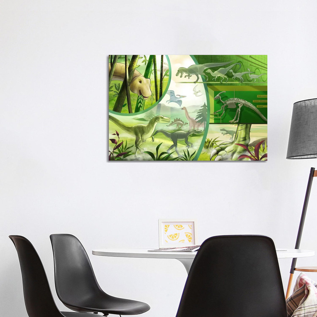 Jurassic Cartoon Dinosaurs - Wrapped Canvas Painting