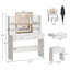  Meuble-lavabo en marbre blanc avec miroir et lumières DEL réglables - 6 tablettes, 2 tiroirs, tabouret rembourré, prise de courant - meuble-lavabo pour chambre ou vestiaire, blanc-1855325936