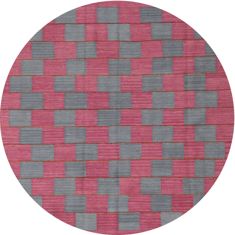 Tapis géométrique rose / vert, Rond 7 pi