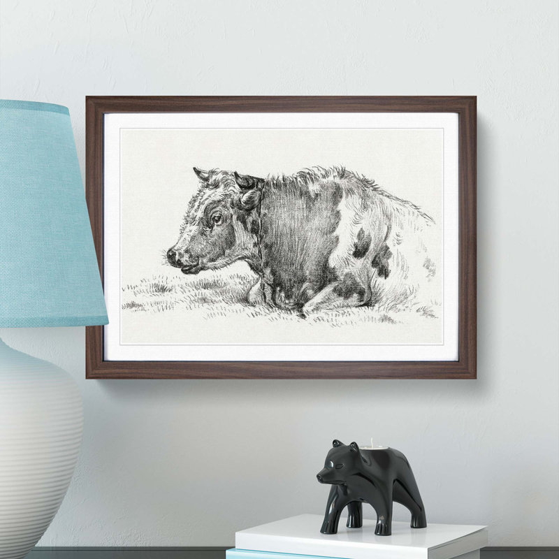 Resting Cow by Jean Bernard - Picture Frame Drawing Print, 48cm H x 65cm W x 2cm D, Walnut Framed