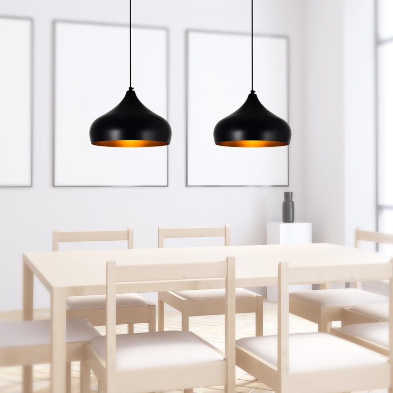 13'' Modern Black Down Pendant Light – For Dining Room, Kitchen, Bedroom – E26 Bulb Compatible, Adjustable Down Rod Height
