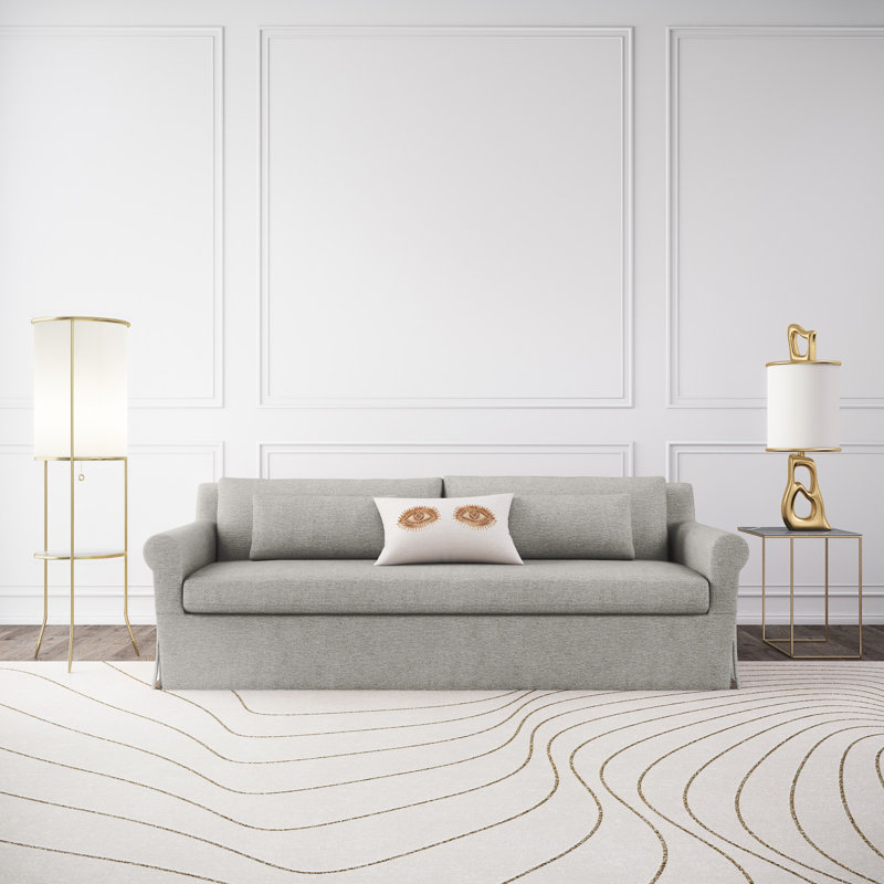 Canapé à accoudoirs arrondis Ludlow, Lin à tissage carré argenté, H 34 po x l 84 po x P 38 po, Patiné