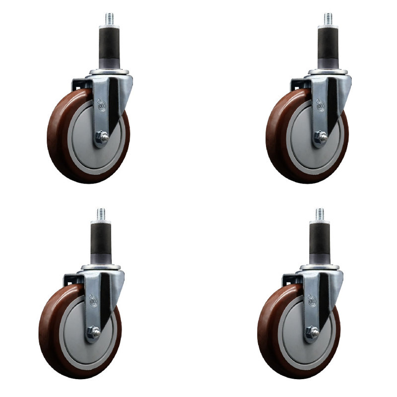 Ensemble de roulettes extensibles pivotantes en polyuréthane de 5 pouces de 1-1 / 4 po SS, Marron