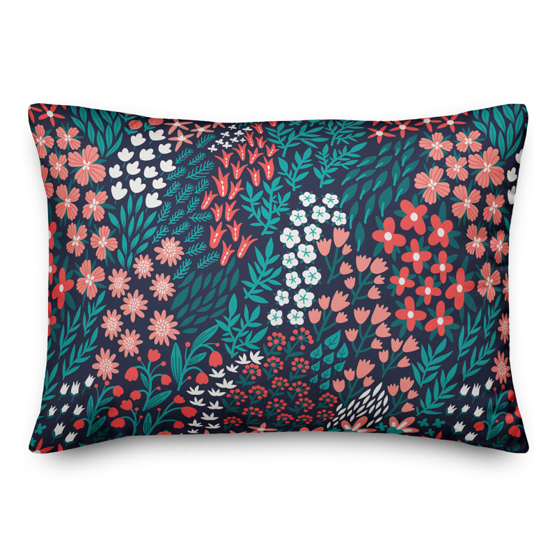  Coussin lombaire floral intérieur / extérieur, Polyester / Bourre en polyester, Rouge / Vert