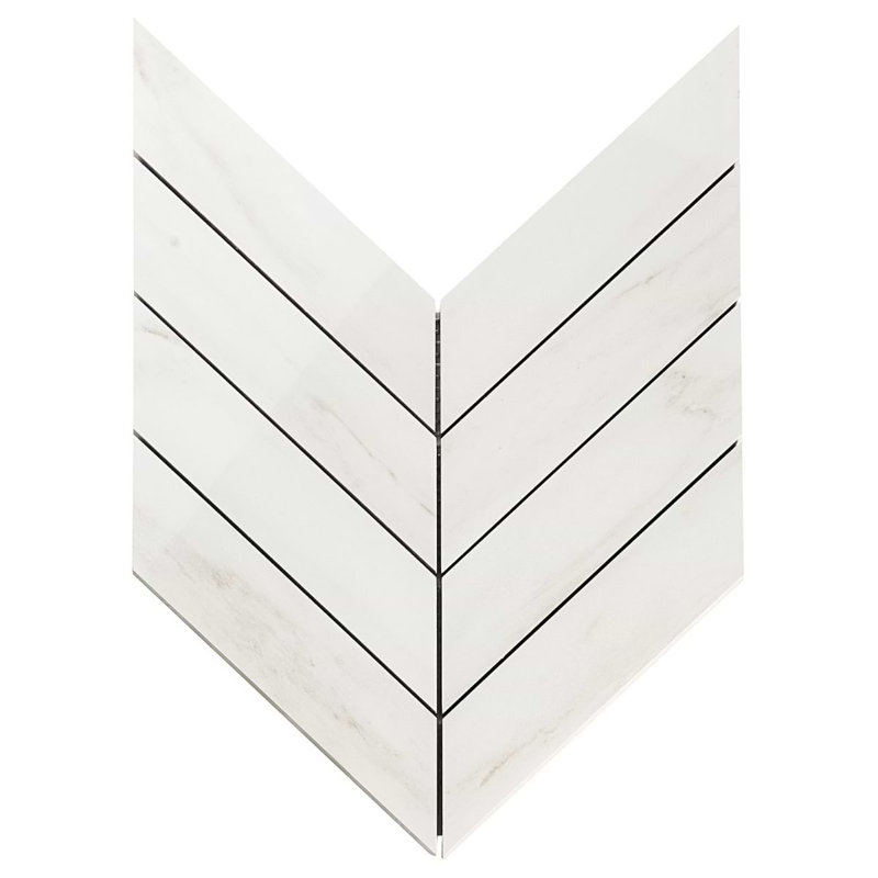Dreamstone 2X8 Chevron Polished Porcelain Mosaic, Dolomite Snow