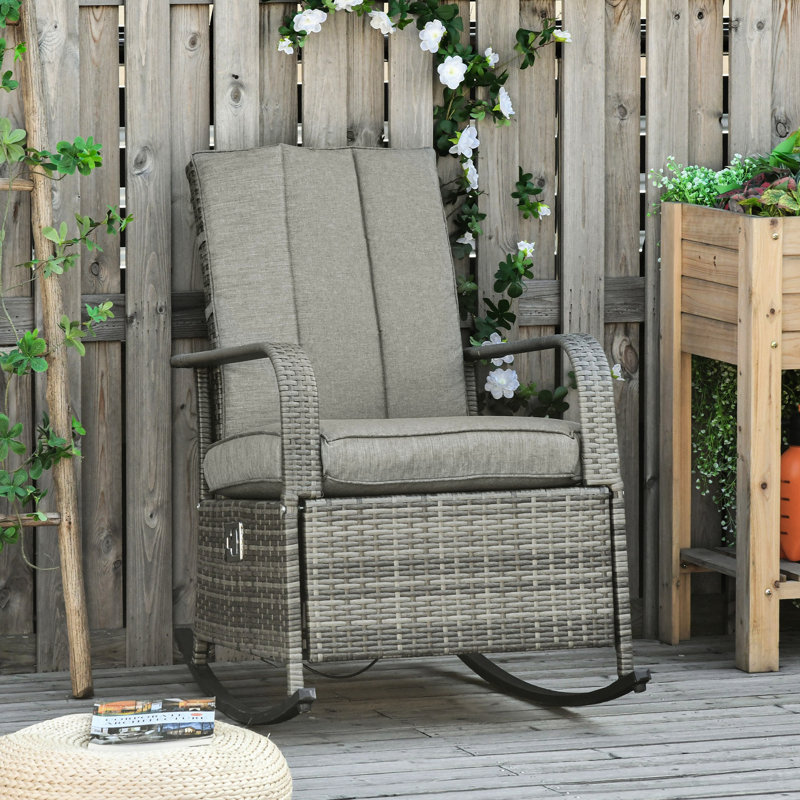 Fauteuil inclinable à bascule gris - Patio, coussins moelleux, repose-pieds réglable, 135 degrés