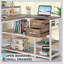 Bureau de bureau en L de 55 pouces avec élévateur de moniteur, tiroirs et tablettes de rangement, bureau d'ordinateur de coin pour les petits espaces, table d'écriture de style maison de campagne
