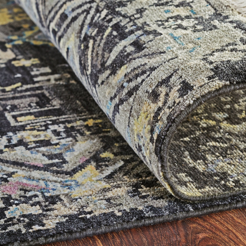 Kyya Charcoal Multi Hand-Knotted Area Rug, Rectangle 4' x 6'
